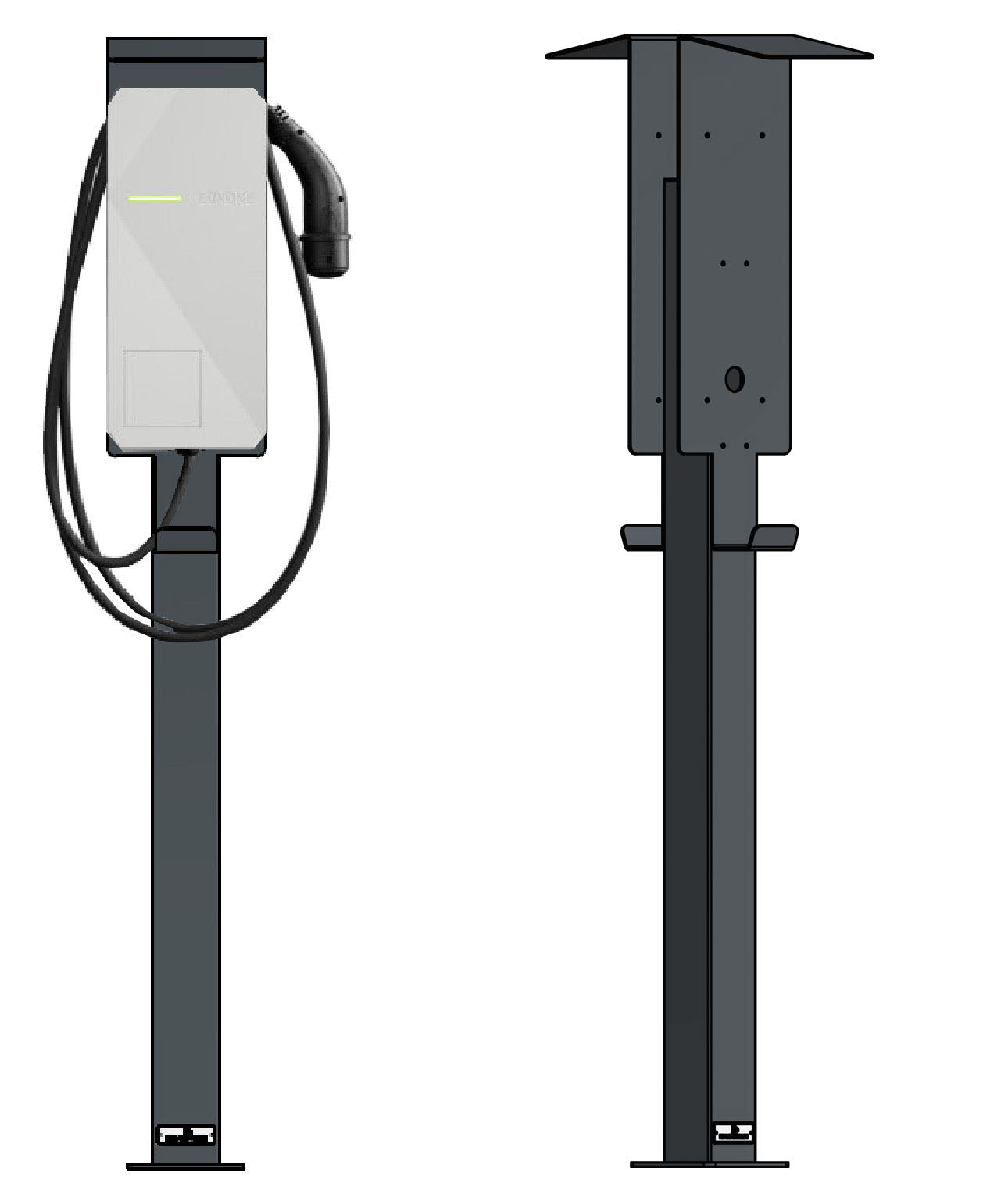 Doppel Ladesäule passend für 2x Loxone Tree oder Air Wallbox mit Dach | Ständer | Standfuß | Stele | Base