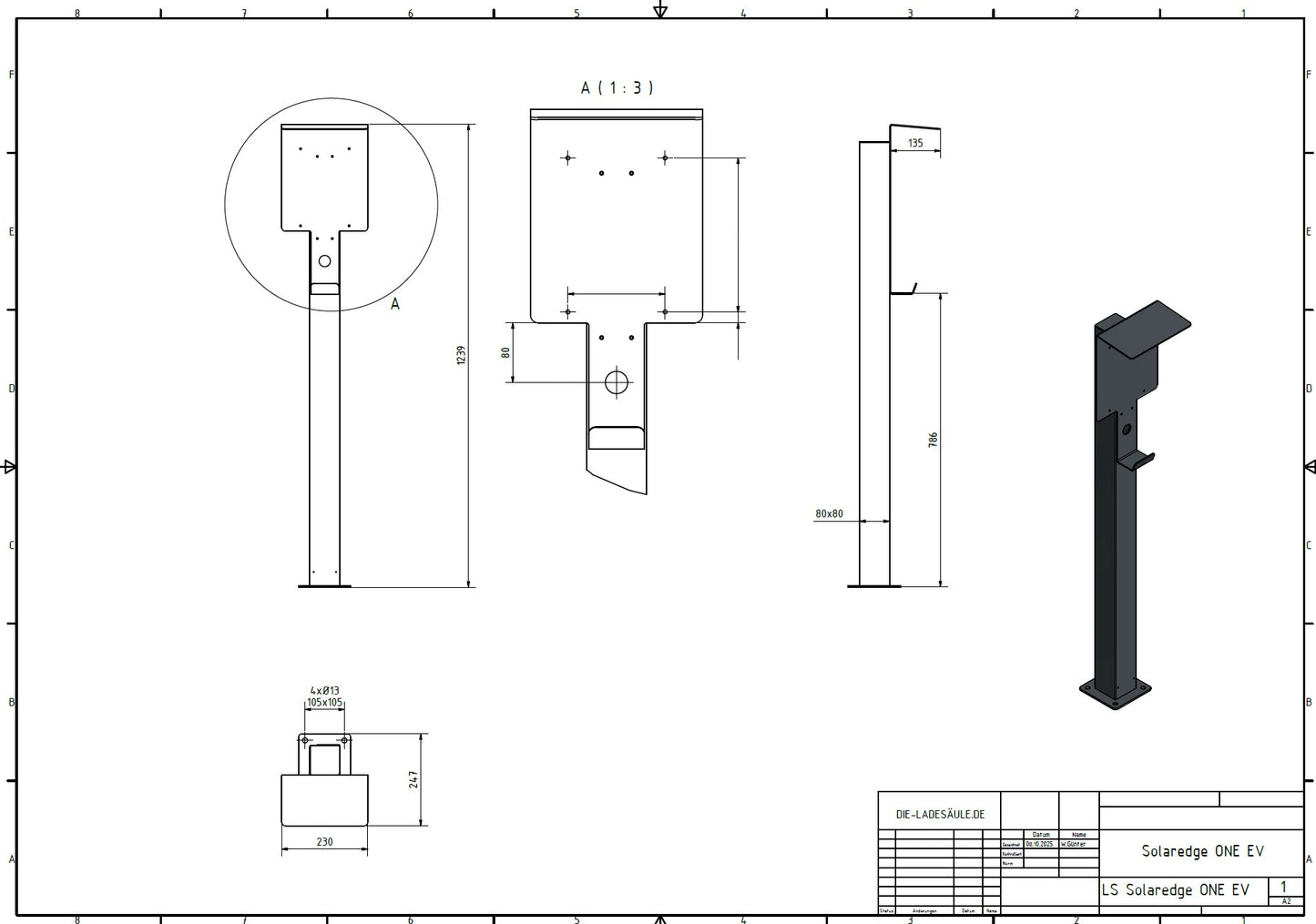 Ladesäule passend für SolarEdge One EV Ladestation / Wallbox mit Dach | Ständer | Standfuß | Stele