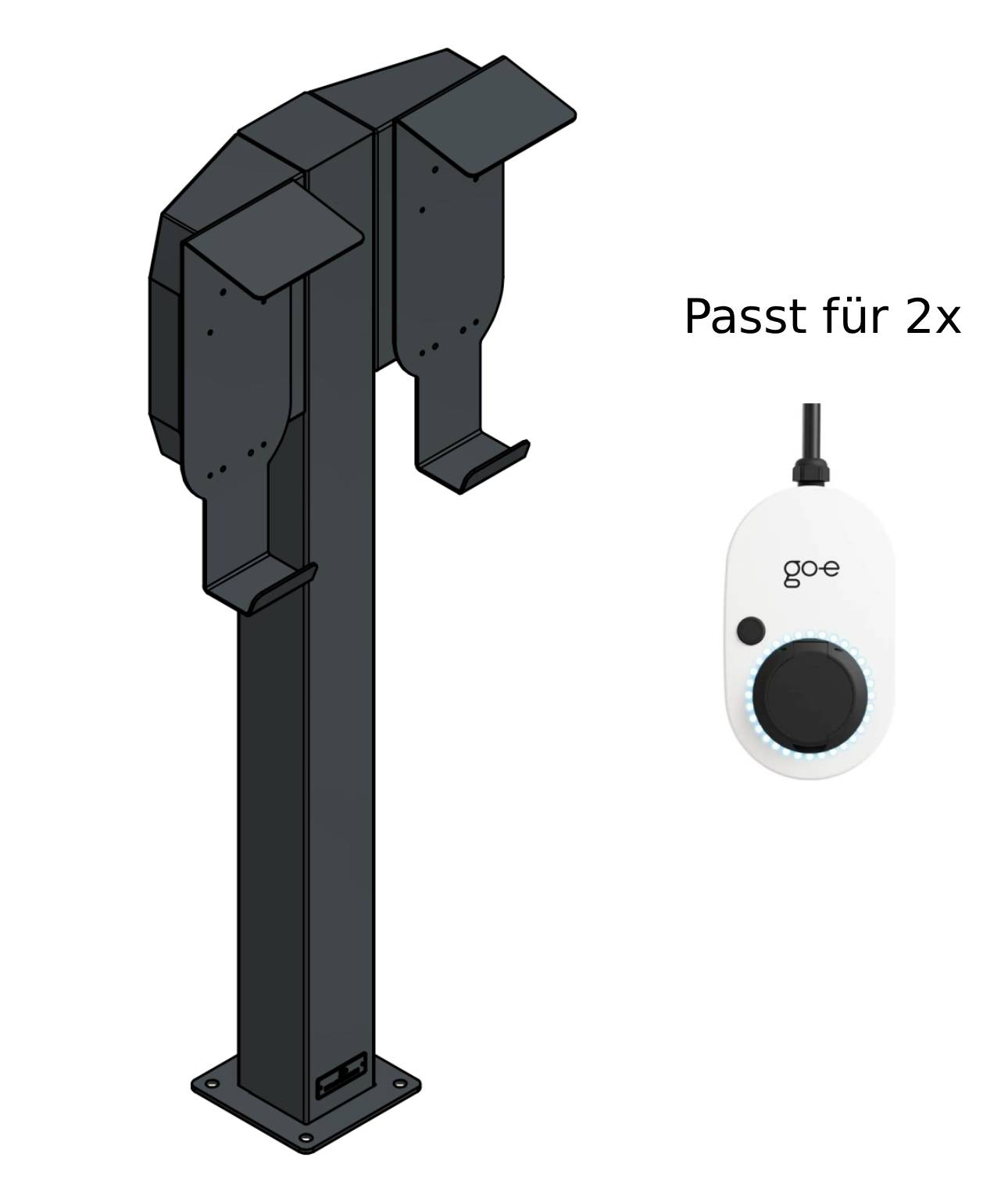 Ladesäule passend für 2 x Go-e Gemini Wallboxen mit Dach und Kabelhaken | BESIDE | Ständer | Standfuß | Stele | Base