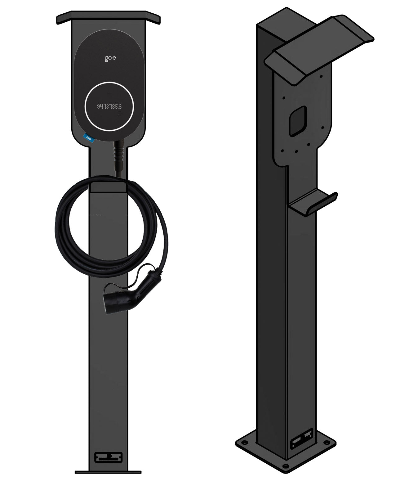 Ladesäule passend für go-e PRO Wallbox mit Dach und Kabelhaken | Ständer | Standfuß | Stele | Base