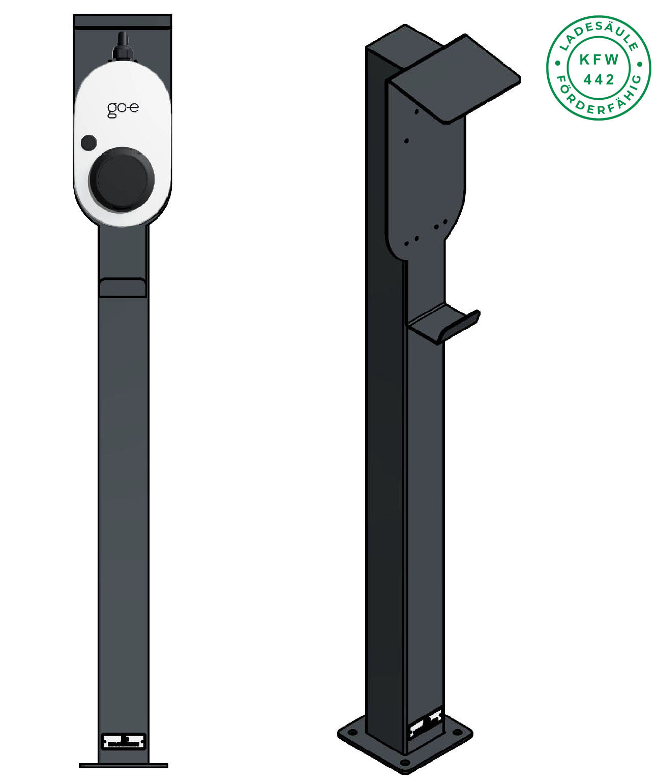 B-Ware: Ladesäule passend für Go-e Charger Gemini / Gemini 2.0 und Fronius Wattpilot mit Dach und Kabelhaken | Ständer | Standfuß | Stele | Base