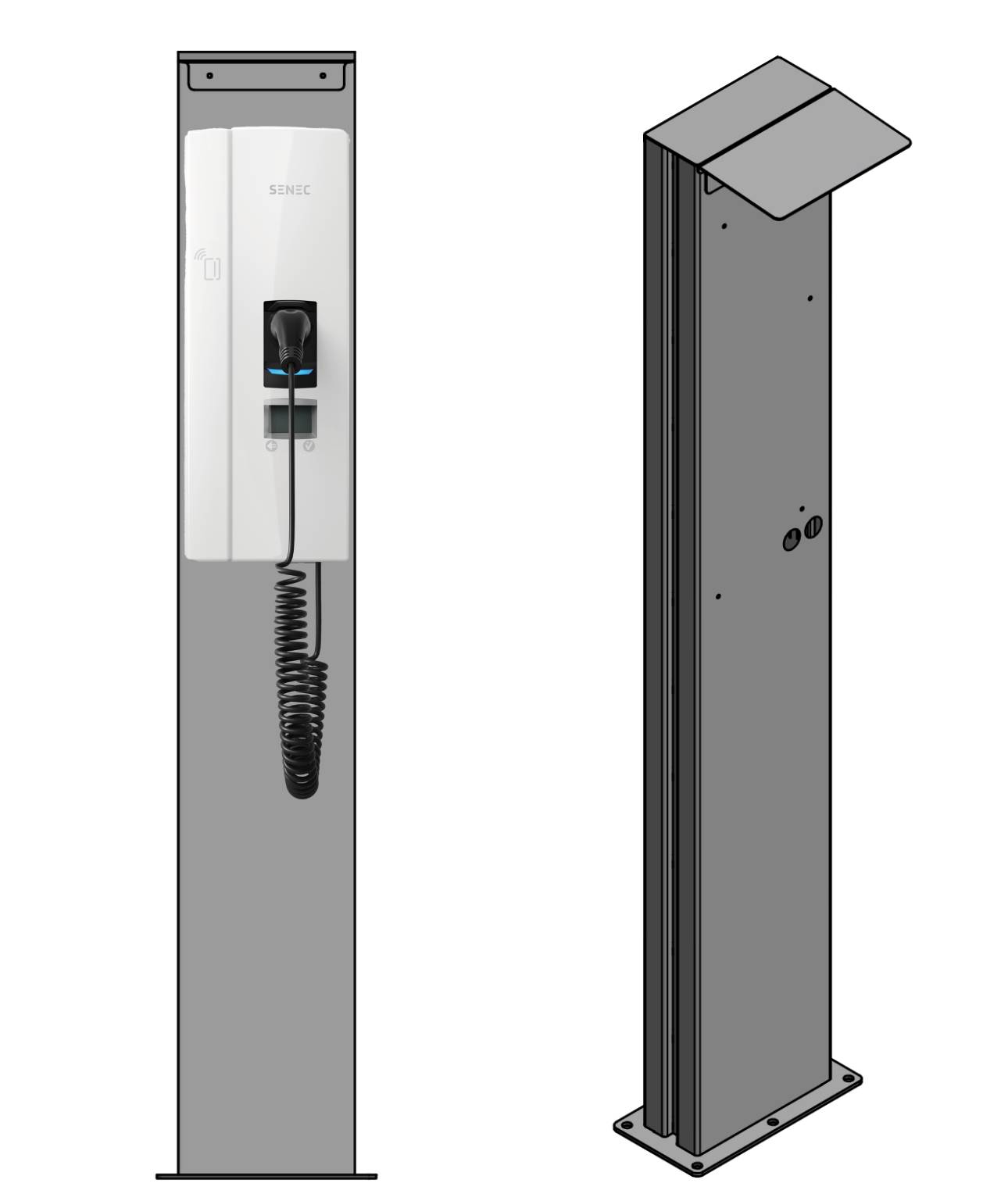 Einzel Ladesäule passend für Senec Compleo Wallbox premium line Solo / mit Dach | Ständer | Standfuß | Stele | Base