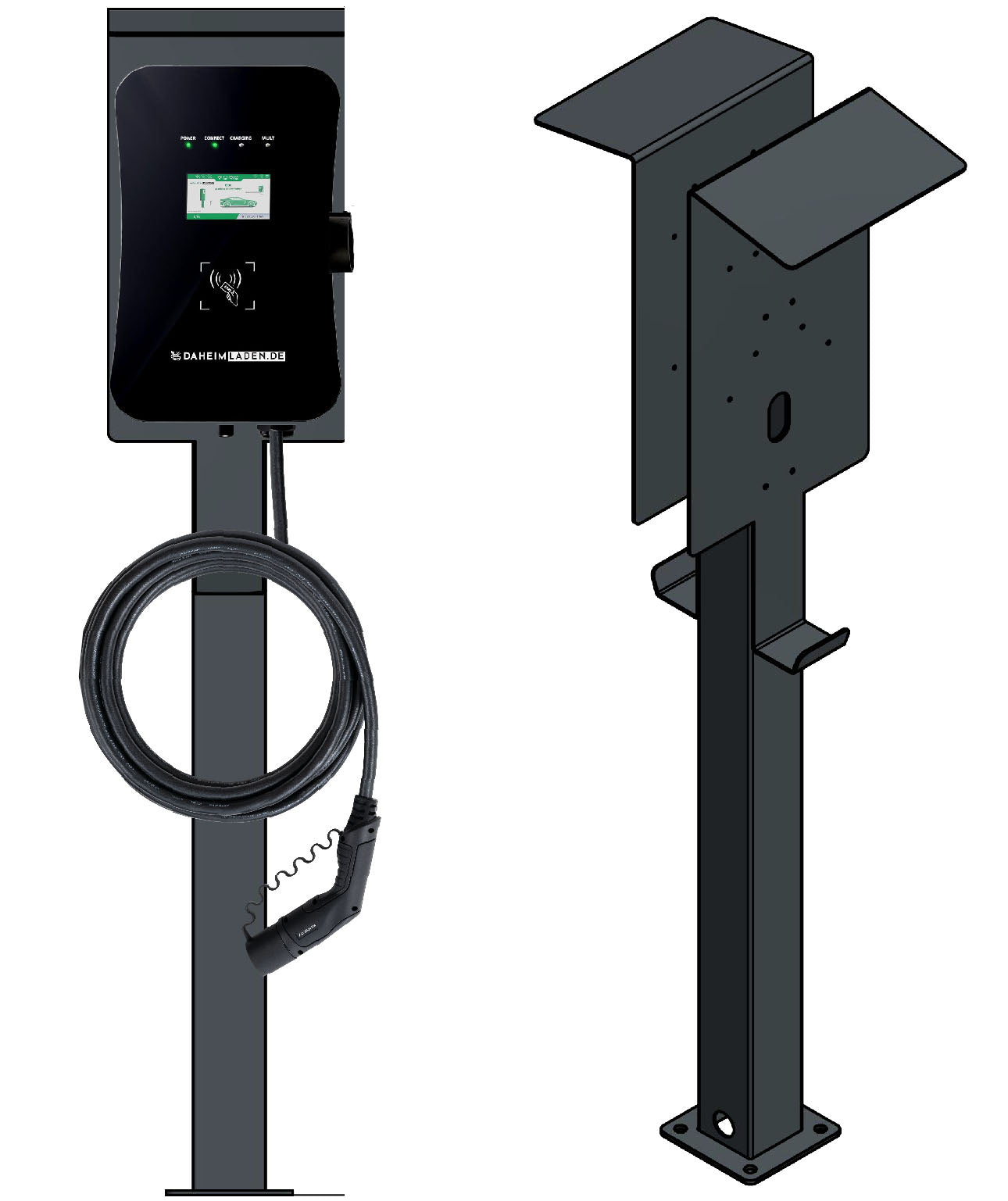 Doppel Ladesäule DUO passend für 2x Daheimlader Touch mit Dach | Ständer | Standfuß | Stele
