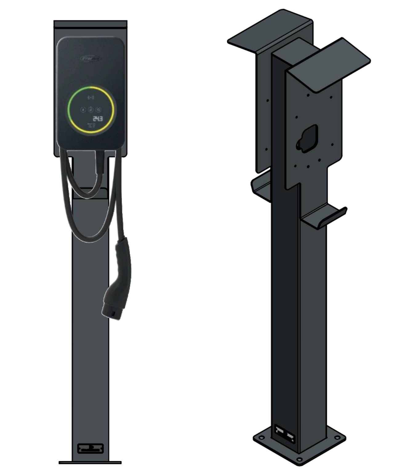 Doppel Ladesäule passend für 2x Fronius Wattpilot Flex Home und Pro mit Dach und Kabelhaken | Ständer | Standfuß | Stele | Base