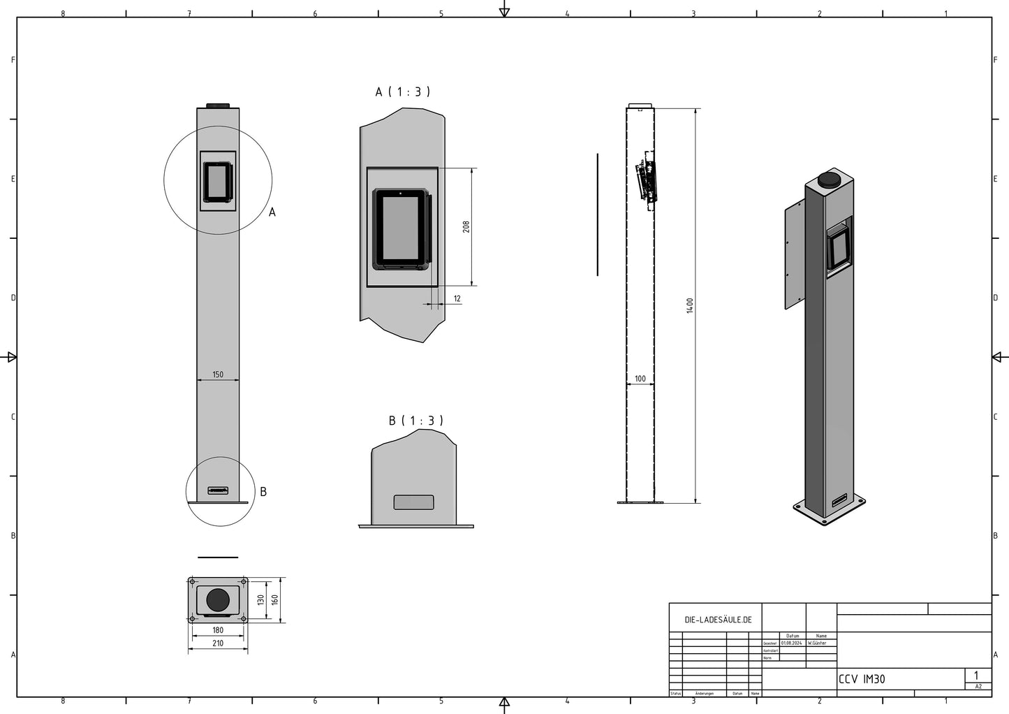 Standfuss passend für Nayax VPos Media 5 Terminal - Kiosk Terminal Ständer - aus Edelstahl mit Pulverbeschichtung mit 5G Antenne