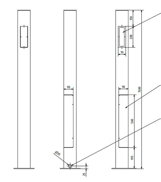 Einzelstele mit 2 Montageöffnungen und großer Serviceklappe