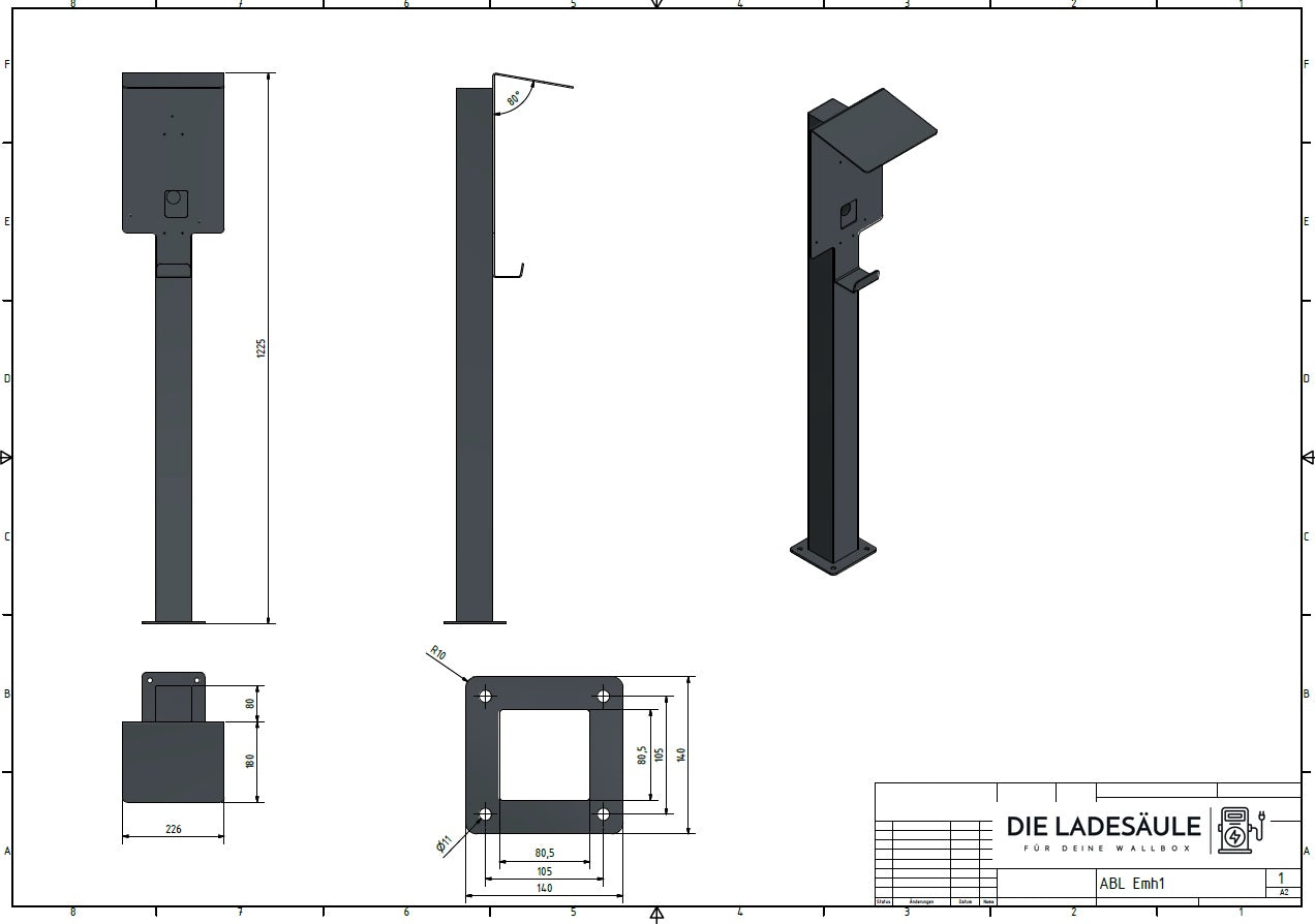 Ladesäule passend für für ABL EMH1 Wallbox mit Dach | Ständer | Standfuß | Stele | auch passend für die Senec Wallbox Pro