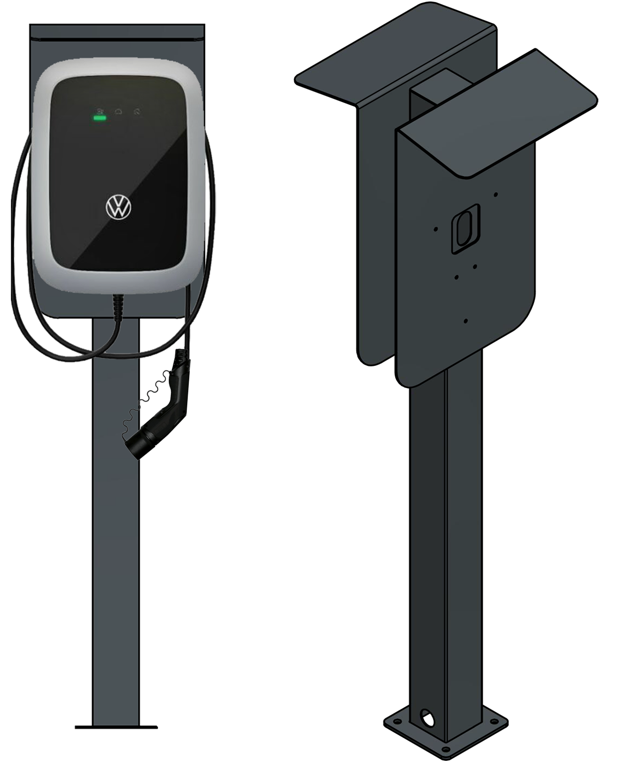 Doppel Ladesäule DUO passend für ELLI (VW) Audi, Skoda Wallbox mit Dach | Ständer | Standfuß | Stele