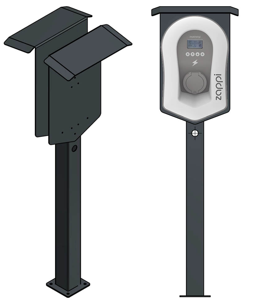 Doppel Ladesäule passend für 2x Zappi Charger Wallbox mit Dach und Kabelhalter | Ständer | Standfuß | Stele