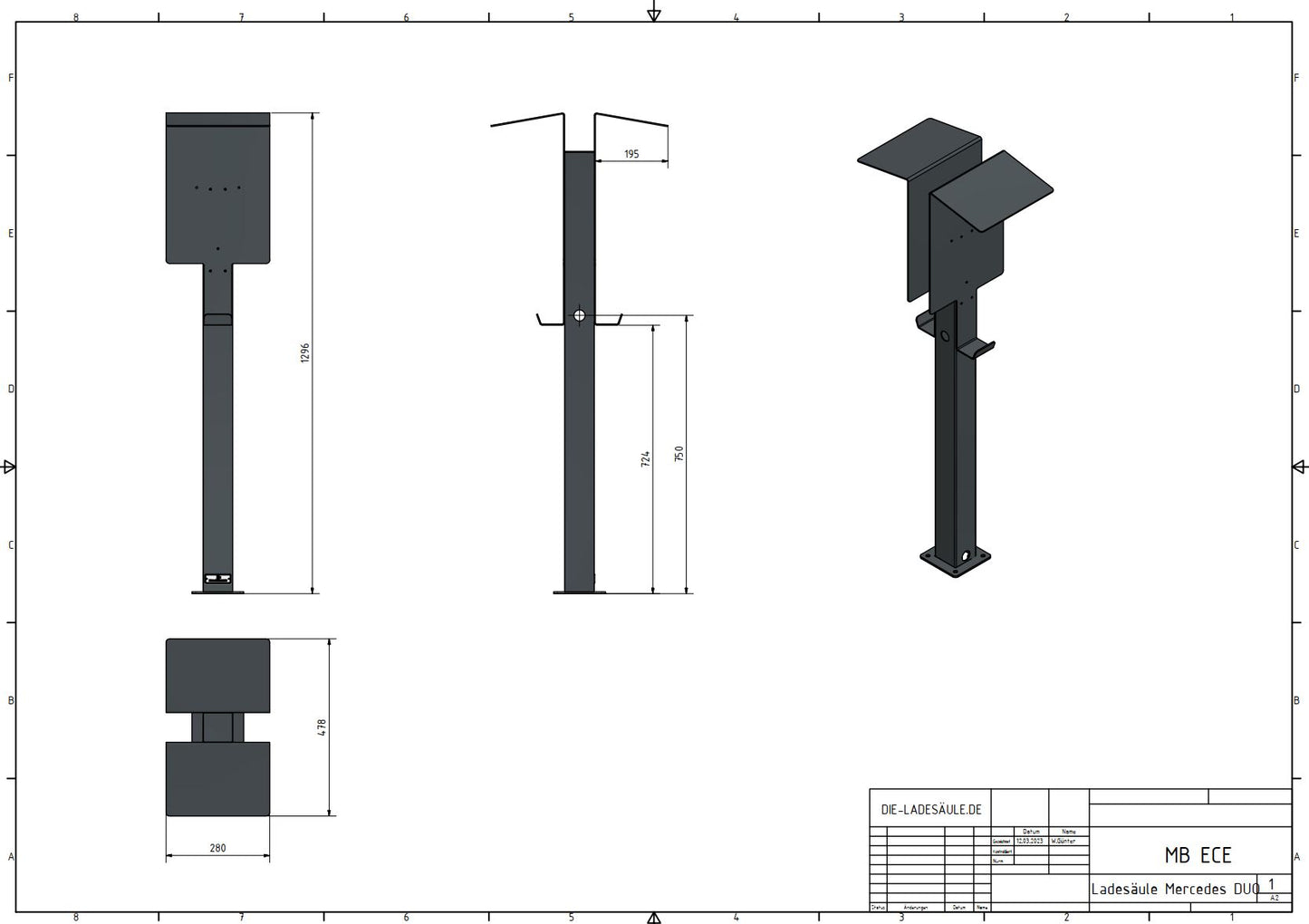 Doppel Ladesäule passend für 2x Mercedes Benz ECE Wallbox mit Dach | Ständer | Standfuß | Stele | Base