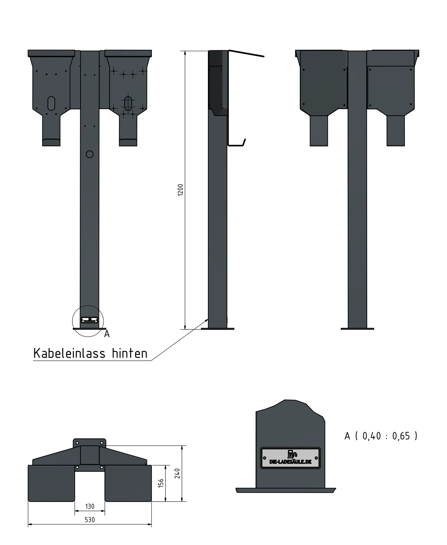 Ladesäule passend für 2 Easee Wallbox mit Dach | BESIDE | Ständer | Standfuß | Stele | Base