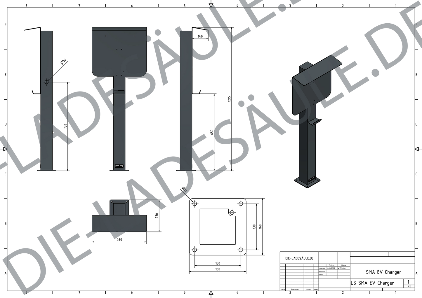 Ladesäule passend für SMA EV Charger Wallbox mit Dach | Ständer | Standfuß | Stele | Base
