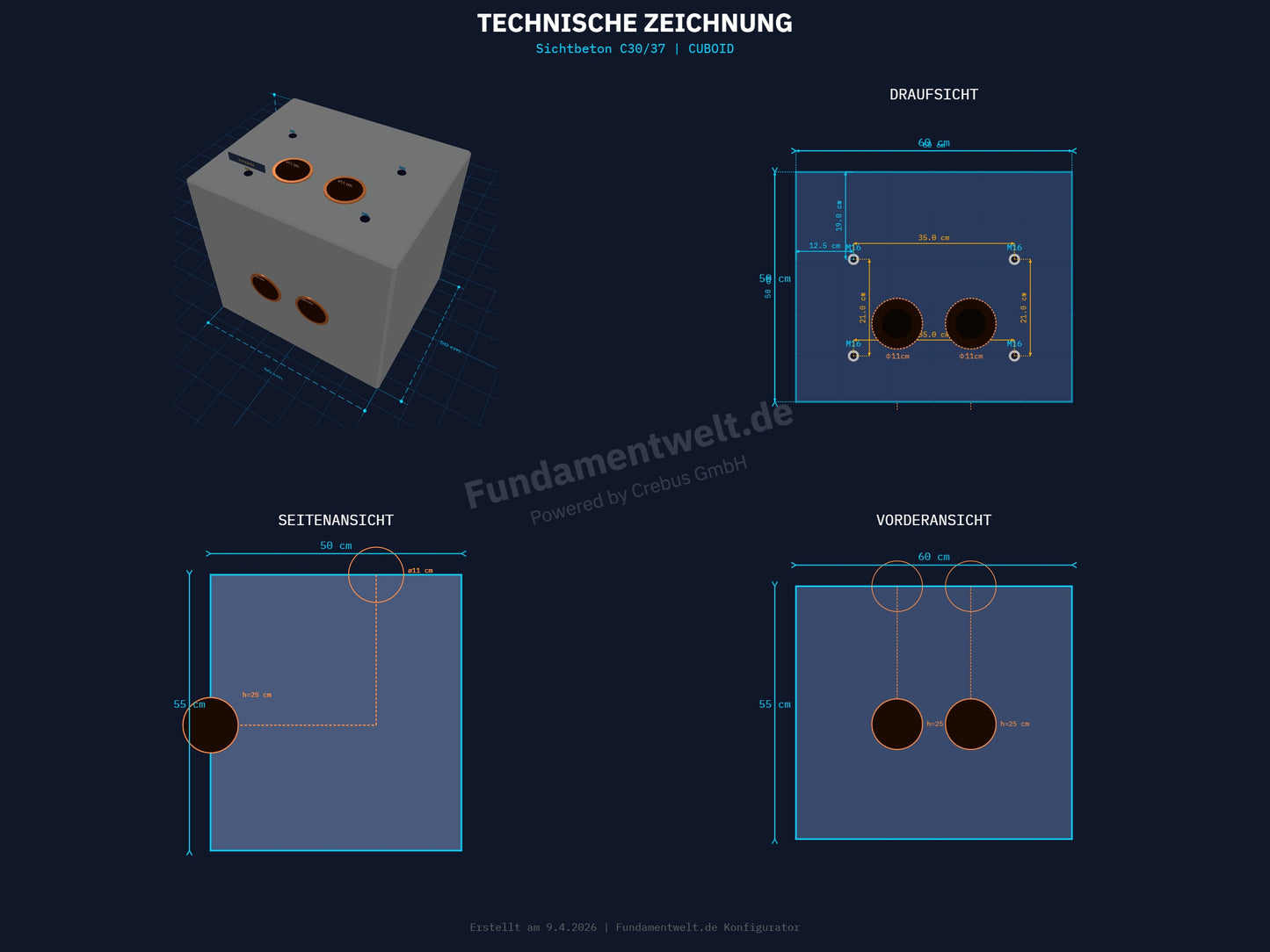 Delta Betonfundament für DC 50 Wallbox - Fertigfundament
