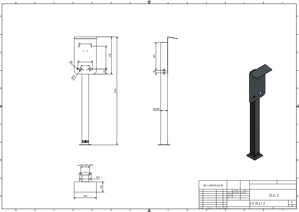 Ladesäule passend für Elli Charger 2 / Pro 2 /  Audi, Skoda, VW, Seat, Cupra Wallbox  mit Dach | Ständer | Standfuß | Stele