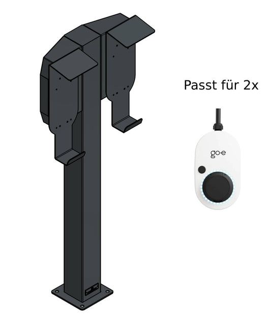Ladesäule passend für 2 x Go-e Gemini Wallboxen mit Dach und Kabelhaken | BESIDE | Ständer | Standfuß | Stele | Base