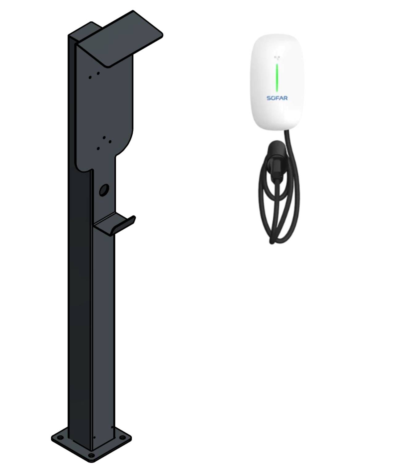 Ladesäule speziell passend für SOFAR EV11k-AC-02 Wallbox mit Dach und Kabelhaken | Ständer | Standfuß | Stele | Base