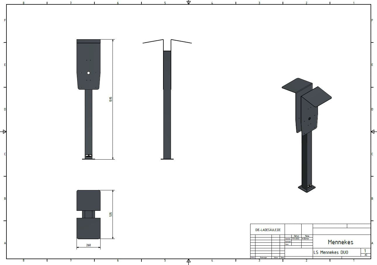 Doppel Ladesäule passend (DUO) für 2 Mennekes Amtrom Charge Control Wallbox mit Dach | Ständer | Standfuß | Stele | Base